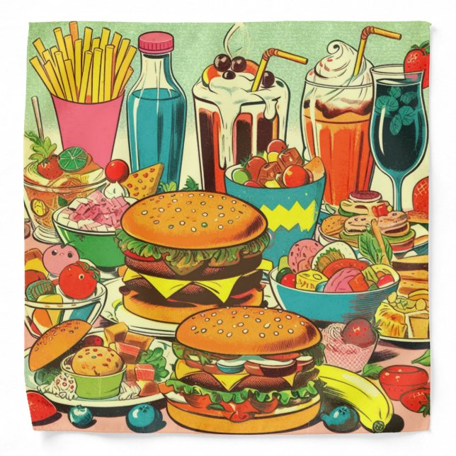 Retro Food Comic Illustration Bandana (Front)