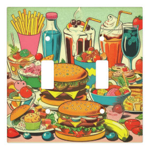 Retro Food Comic Illustration Light Switch Cover