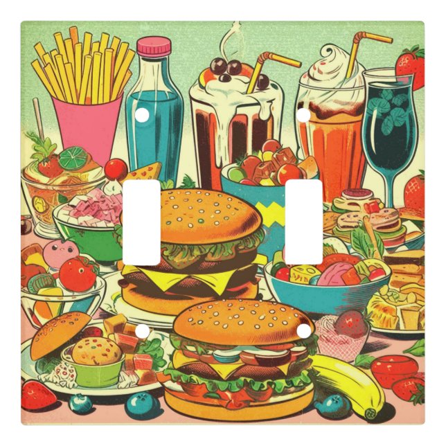 Retro Food Comic Illustration Light Switch Cover (Front)