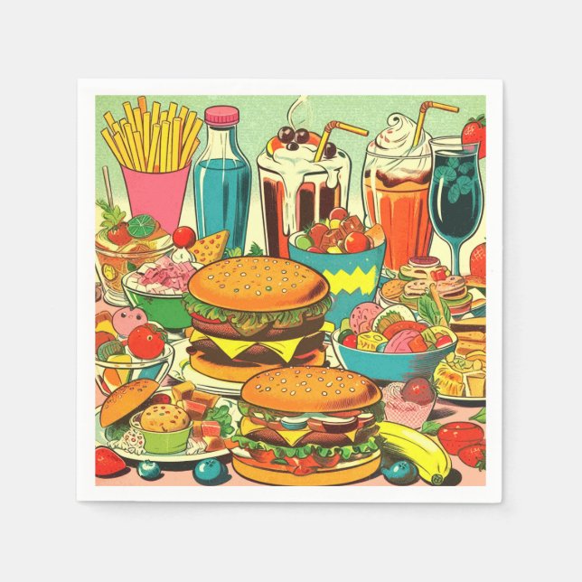 Retro Food Comic Illustration Napkins (Front)