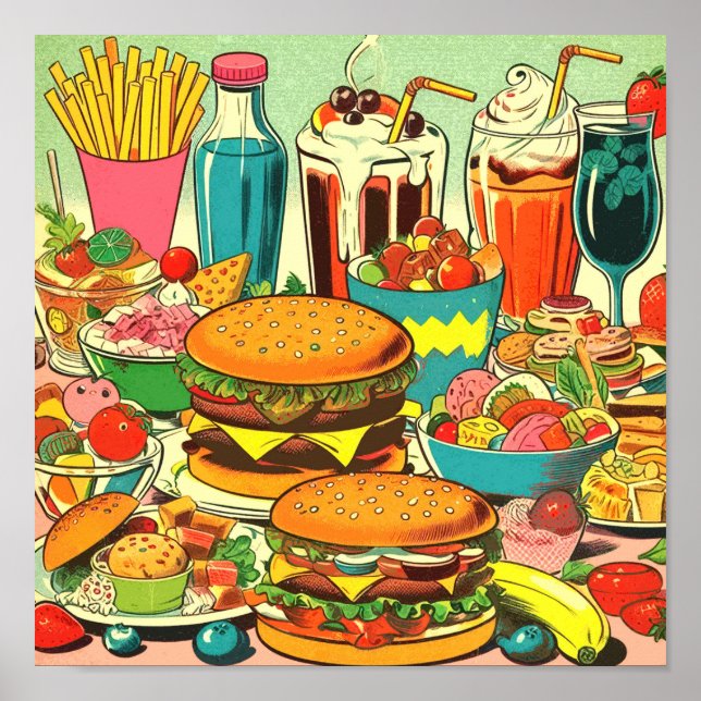 Retro Food Comic Illustration Poster (Front)