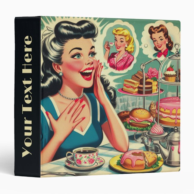 Retro Food Cute Girl Illustration 3 Ring Binder (Front/Spine)