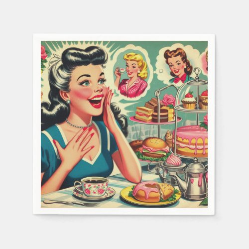 Retro Food Cute Girl Illustration Napkins