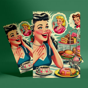 Retro Food Cute Girl Illustration Postcard