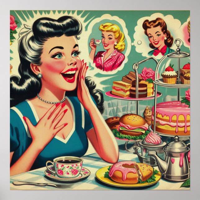 Retro Food Cute Girl Illustration Poster (Front)