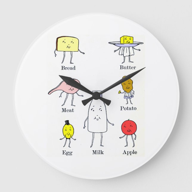 Retro Food Groups Kitchen Wall Clock (Front)