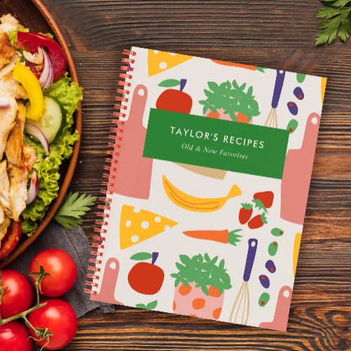 Retro Food Pattern Recipe Notebook