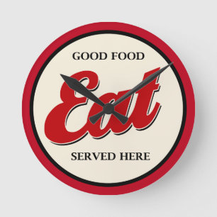Retro Food Theme Kitchen Wall Decor Round Clock