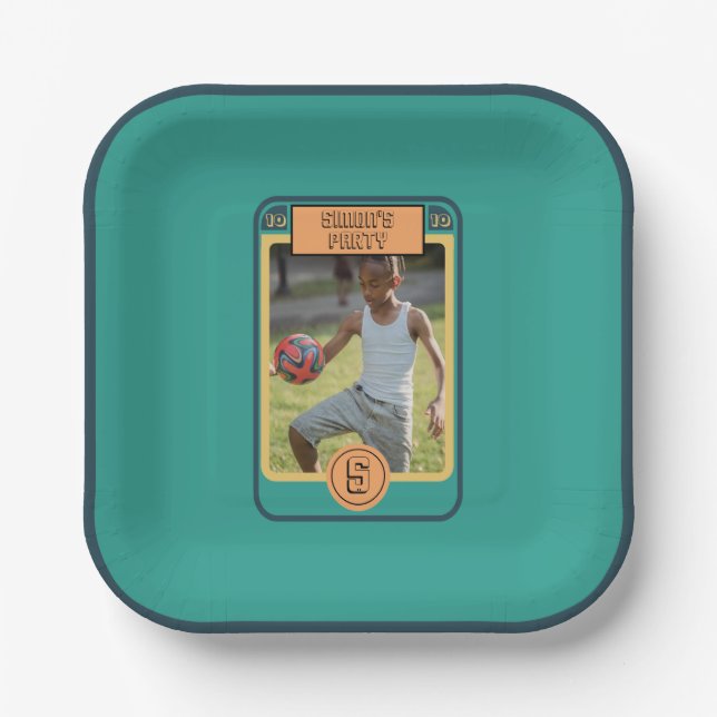 Retro Football Card inspired Boy Party Paper Plates (Front)