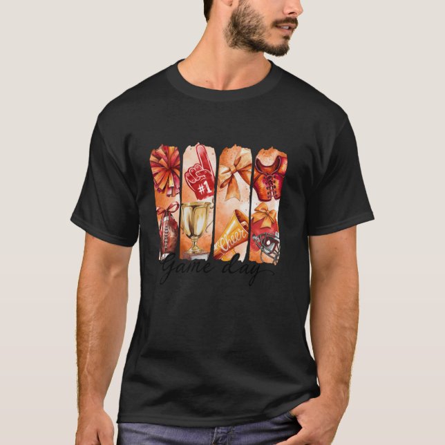 Retro Football Cheer Bow Game Days Brushstroke Foo T-Shirt (Front)