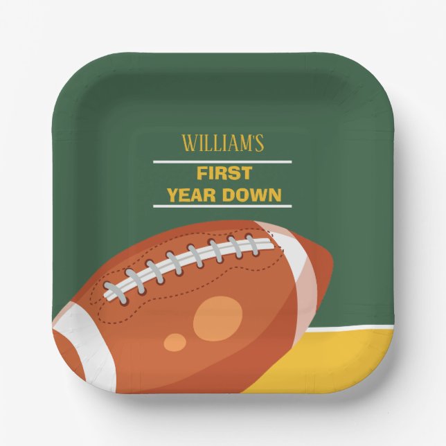 Retro Football First Year Down Birthday Paper Plates (Front)