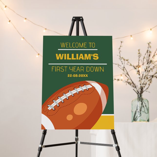 Retro Football First Year Down Birthday Welcome Foam Board (In Situ (Stand))