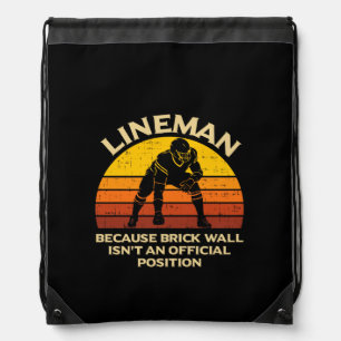 Retro Football Lineman Brick Wall Funny Gift Drawstring Bag