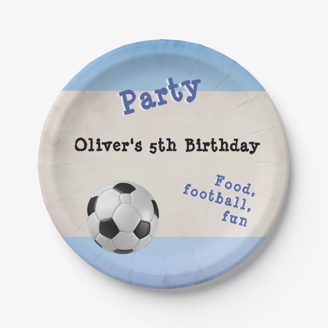 Retro Football Soccer Ball Sport Themed Custom Paper Plates (Front)