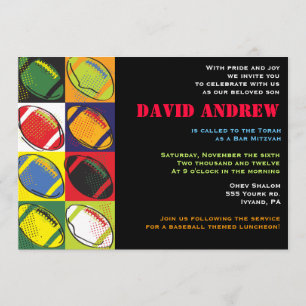 Retro Football Themed Bar Bat Mitzvah Invitation