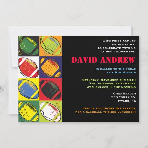 Retro Football Themed Bar Bat Mitzvah Invitation