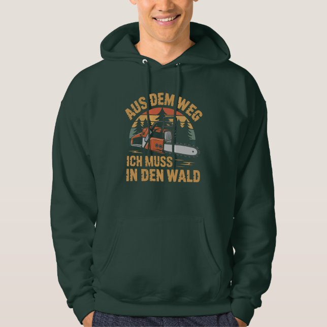 Retro Forest Adventure Chainsaw Graphic Hoodie (Front)