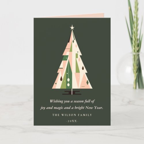 Retro Forest Green Christmas Tree Business Logo Holiday Card