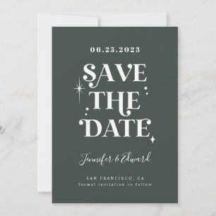 Retro Forest Green Save The Date Card