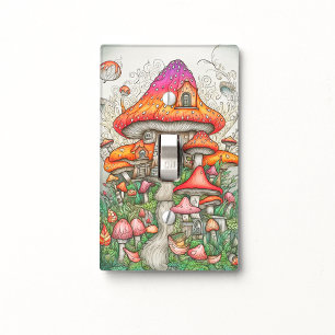 Retro Forest Mushroom Dwelling Illustration Light Switch Cover