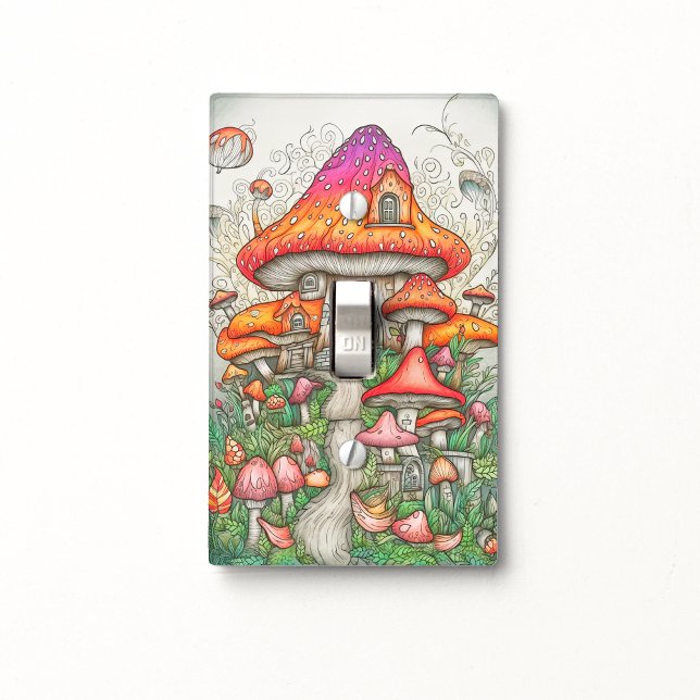 Retro Forest Mushroom Dwelling Illustration Light Switch Cover (Creator Uploaded)