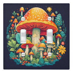 Retro Forest Mushroom Illustration Collage Light Switch Cover