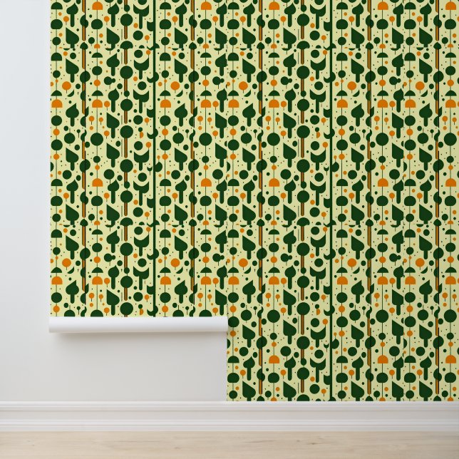 Retro Forest Pattern: Mid-Century Modern Geometric Wallpaper (Application)