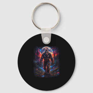 Retro forest sasquatch bigfoot hiking nature keychain