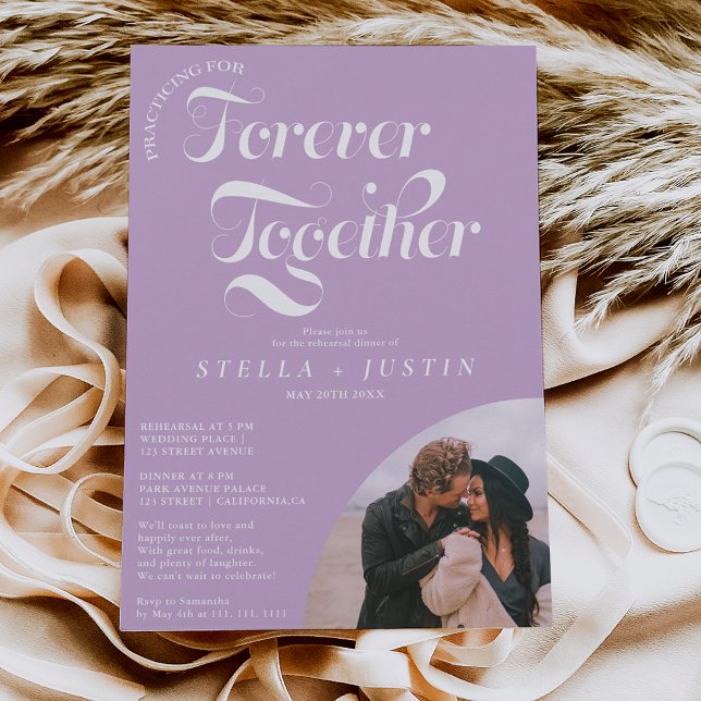 retro forever photo lavender rehearsal dinner invitation (Creator Uploaded)