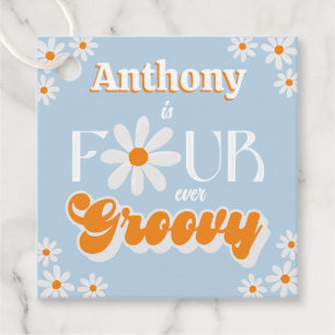 Retro Four Ever Groovy Boys 4th Birthday Favor Tags