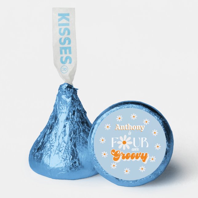 Retro Four Ever Groovy Boys 4th Birthday Hershey®'s Kisses® (Front)