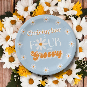 Retro Four Ever Groovy Boys 4th Birthday Paper Plates