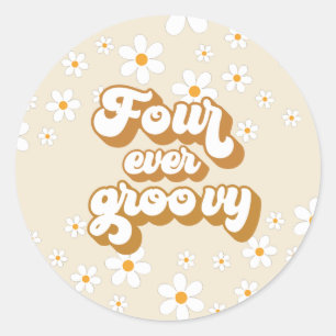 Retro Four Ever Groovy Daisy 4th Birthday Classic Round Sticker