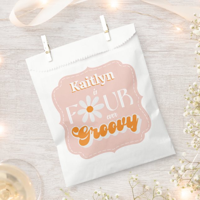 Retro Four Ever Groovy Girls 4th Birthday Favor Bag (Clipped)