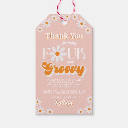 Retro Four Ever Groovy Girls 4th Birthday Gift Tags
