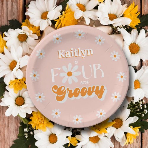 Retro Four Ever Groovy Girls 4th Birthday Paper Plates