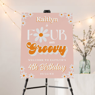 Retro Four Ever Groovy Girls 4th Birthday Welcome Foam Board
