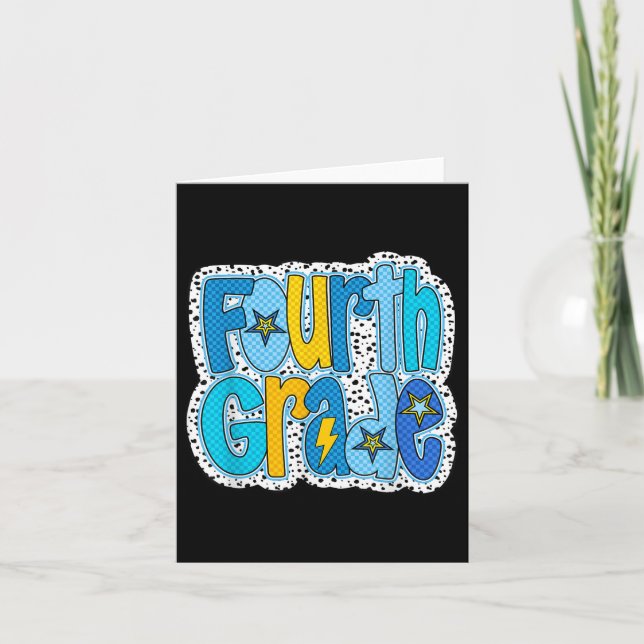 Retro Fourth Grade Back To School Boys Kids First  Card (Front)
