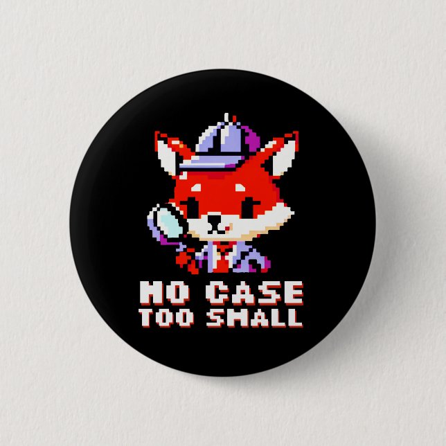 Retro Fox Detective: 8-Bit Whimsy Button (Front)