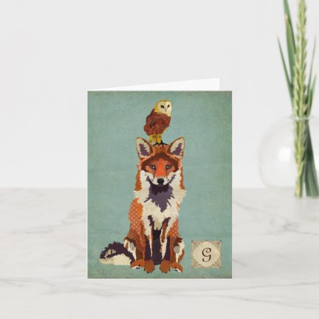 Retro Fox & Owl Monogram Notecard