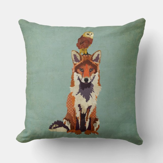 Retro Fox & Owl Pillow (Front)