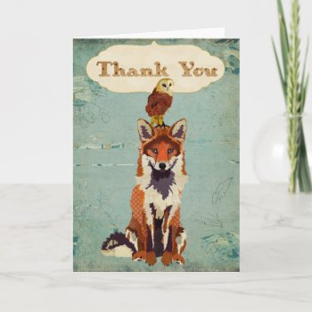 Retro Fox & Owl Thank You Card by Greyszoo at Zazzle