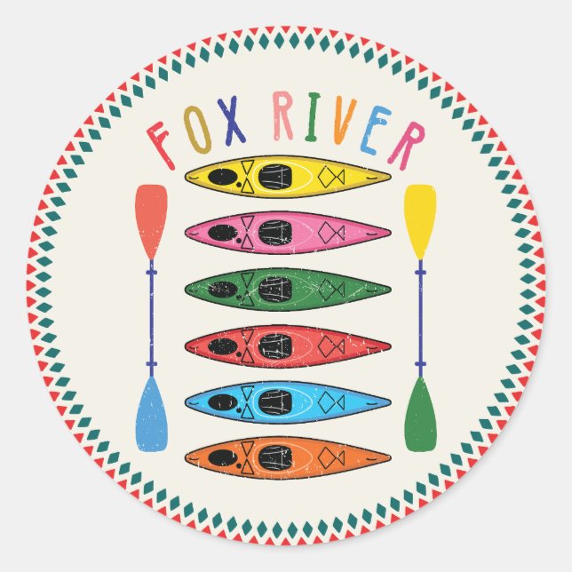 Retro Fox River Kayaking Classic Round Sticker (Front)