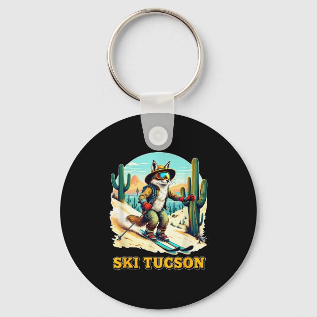 Retro Fox Skiing In Tucson Desert Adventure Ski Ar Keychain (Front)