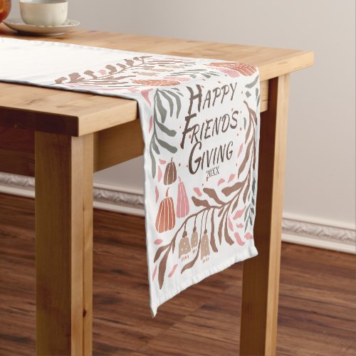 Retro frame with leaves and pumpkins Friendsgiving Short Table Runner