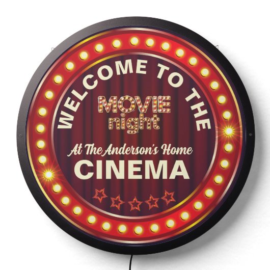 Retro Frame Yellow Light Movie Night Typography LED Sign (Lights Off)