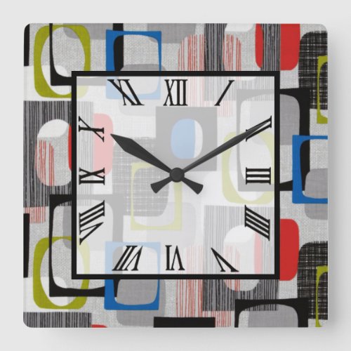 Retro Framed Gray Square Wall Clock