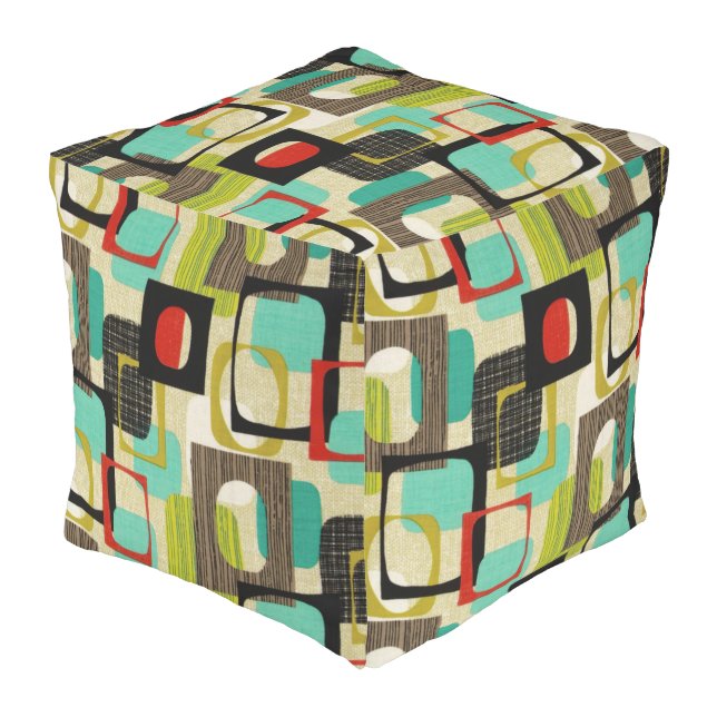 Retro Framed Tan Outdoor Pouf (Angled Back)