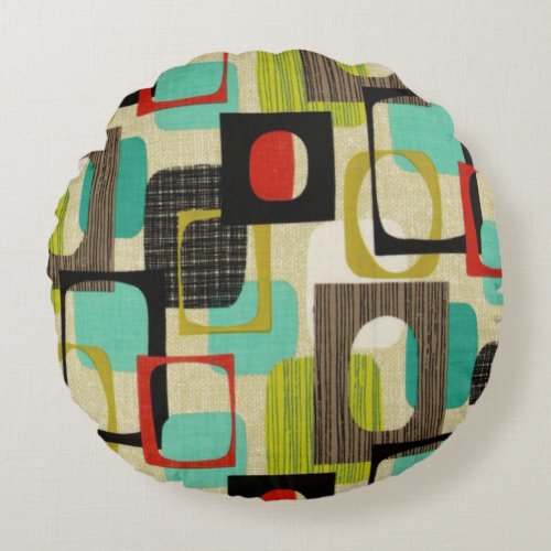 Retro Framed Tan Round Pillow