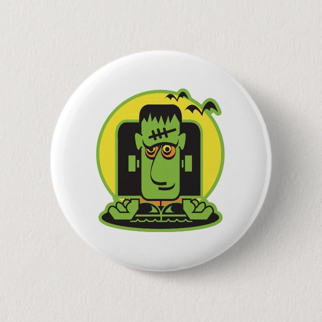 retro frankenstein design pinback button (Front)